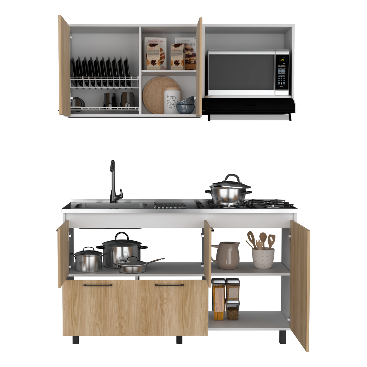 Cocina Pacific Fresno Europeo Y Blanco 150x90cm con Mesón de Acero Inoxidable y sin Pozuelo - COCINAS | Bylmo