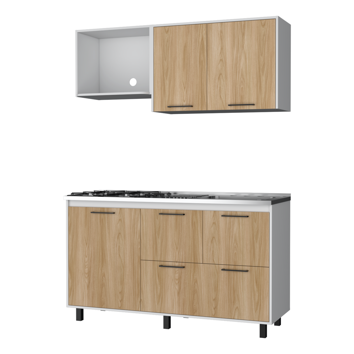 Cocina Pacific Fresno Europeo Y Blanco 150x90cm con Mesón de Acero Inoxidable y sin Pozuelo - COCINAS | Bylmo