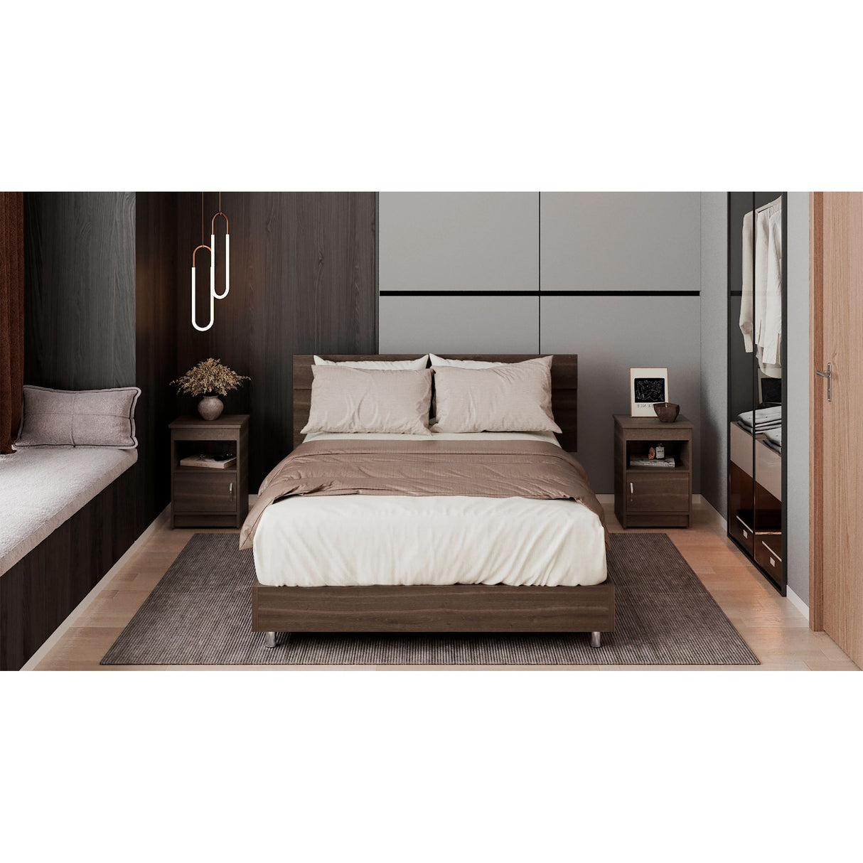 Combo Cabecero Lisboa Milan 90.2x158.6cm con Dos Mesas de Noche Para cama Doble - CABECEROS | Bylmo