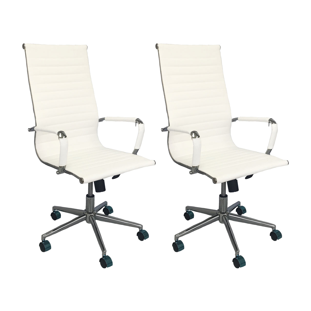 Set x 2 Sillas de Oficina Alta Esterilla Blanco 61x46.5cm Reclinable y Giratoria con Ruedas - SILLAS DE OFICINA | Bylmo