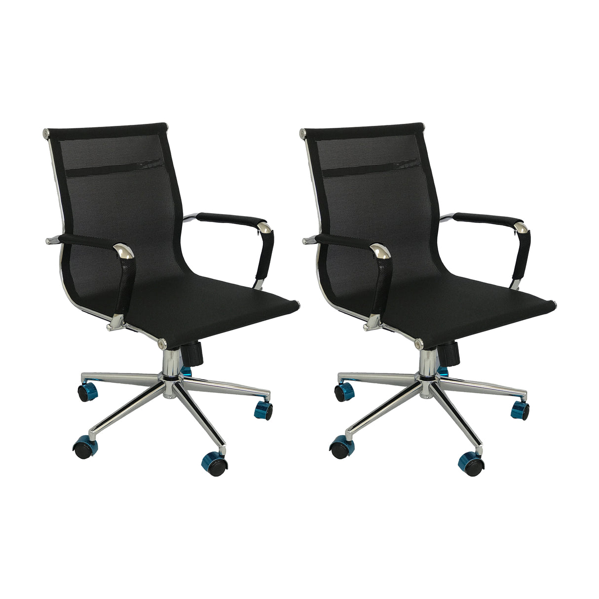 Set x 2 Sillas de Oficina Negro 61x46.5cm Reclinable y Giratoria con Ruedas - SILLAS DE OFICINA | Bylmo