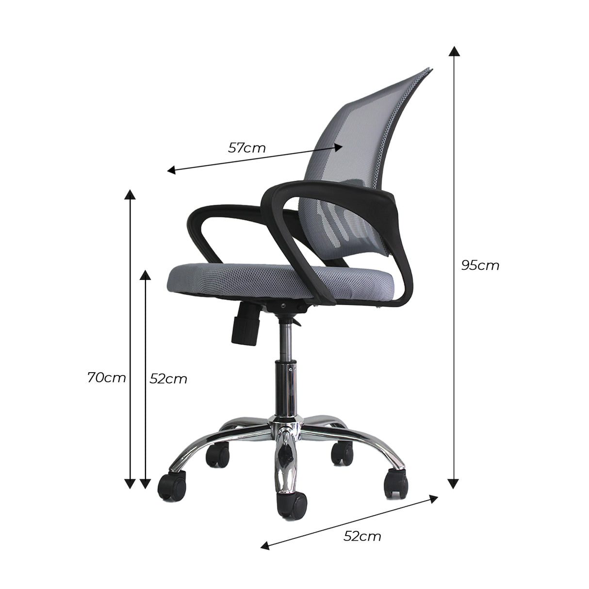 Silla de Oficina Tok Gris 57x52cm Reclinable y Giratoria con Ruedas - SILLAS DE OFICINA | Bylmo