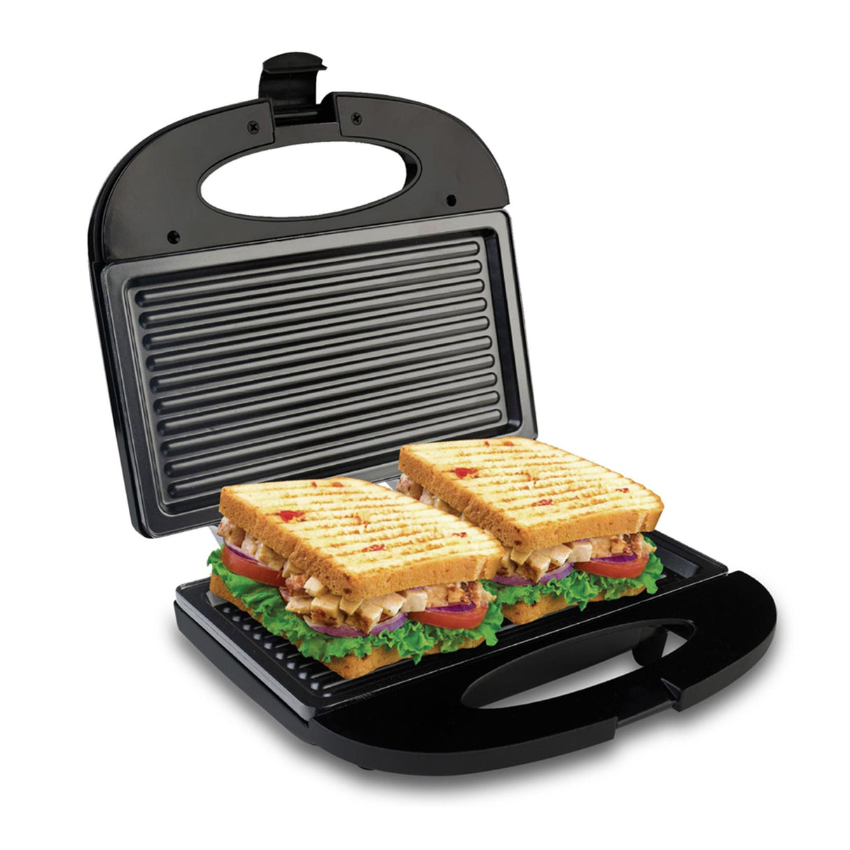 Sanduchera Negro 21.5x9cm de Dos Puestos Tipo Panini - SANDUCHERAS Y WAFLERAS | Bylmo