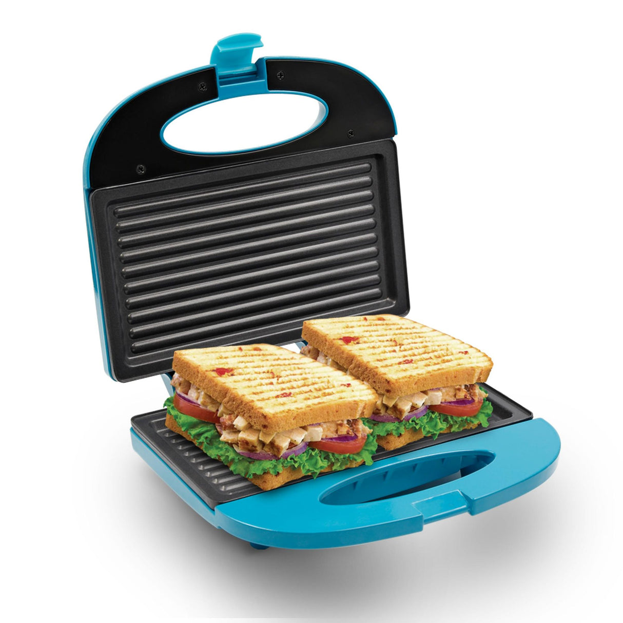 Sanduchera Azul y Negro 21.5x9cm de Dos Puestos Tipo Panini - SANDUCHERAS Y WAFLERAS | Bylmo