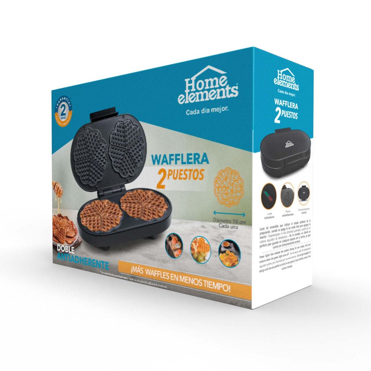 Waflera Negro 23.1x7.8cm de Dos Puestos con Luz Indicadora - SANDUCHERAS Y WAFLERAS | Bylmo