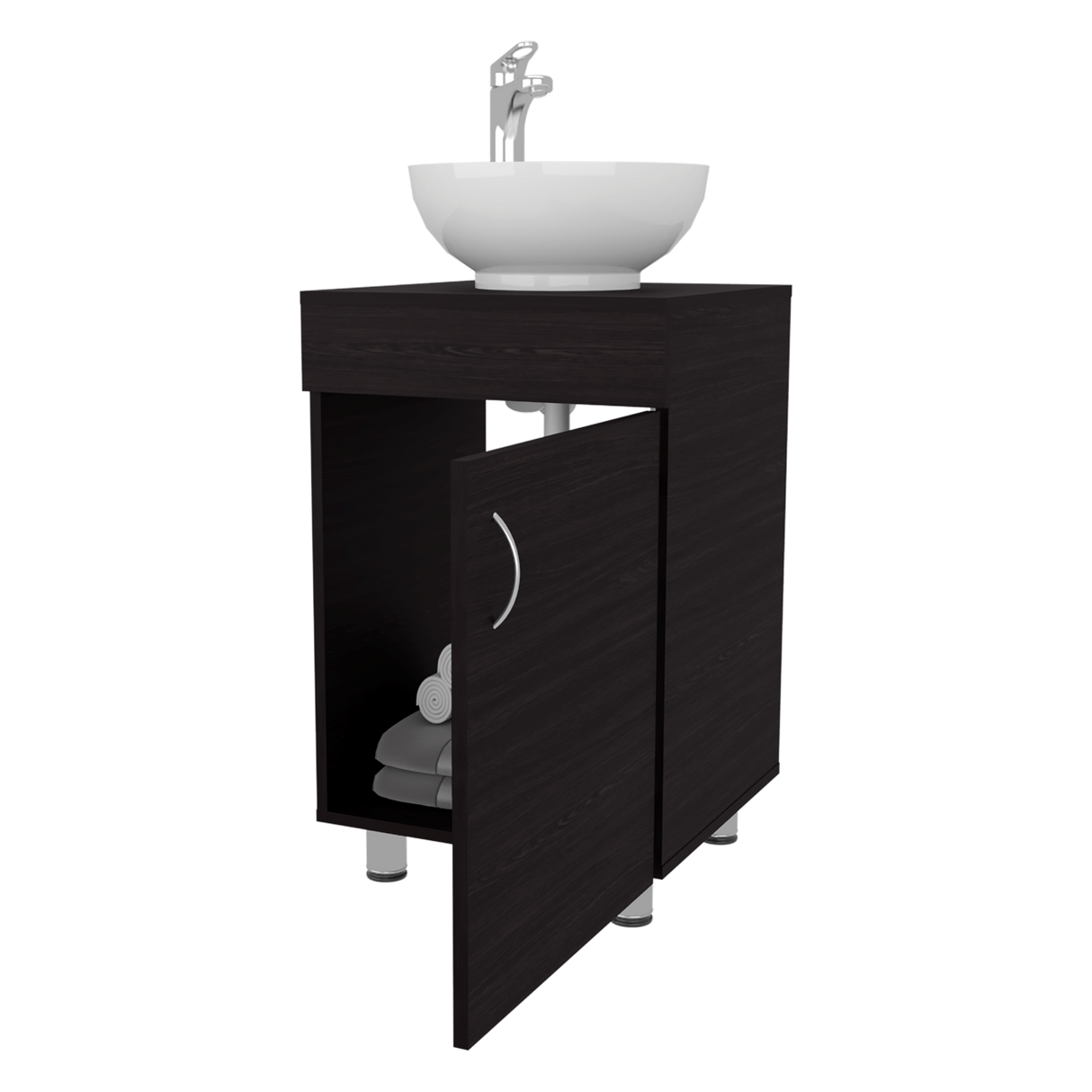 Mueble para Lavamanos Individual Tacna Wengue 45x72cm con Patas y Lavamanos de Vessel - MUEBLES PARA LAVAMANOS | Bylmo