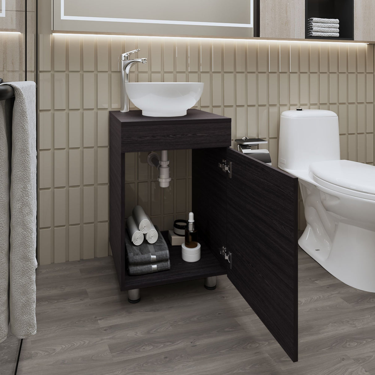 Mueble para Lavamanos Individual Tacna Wengue 45x72cm con Patas y Lavamanos de Vessel - MUEBLES PARA LAVAMANOS | Bylmo