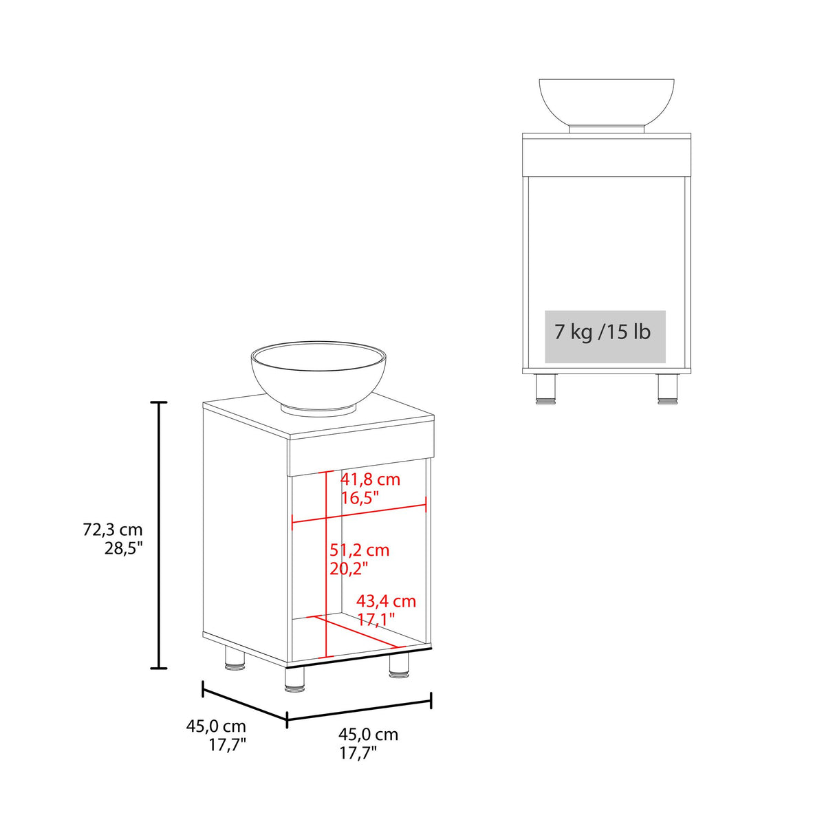 Mueble para Lavamanos Individual Tacna Wengue 45x72cm con Patas y Lavamanos de Vessel - MUEBLES PARA LAVAMANOS | Bylmo