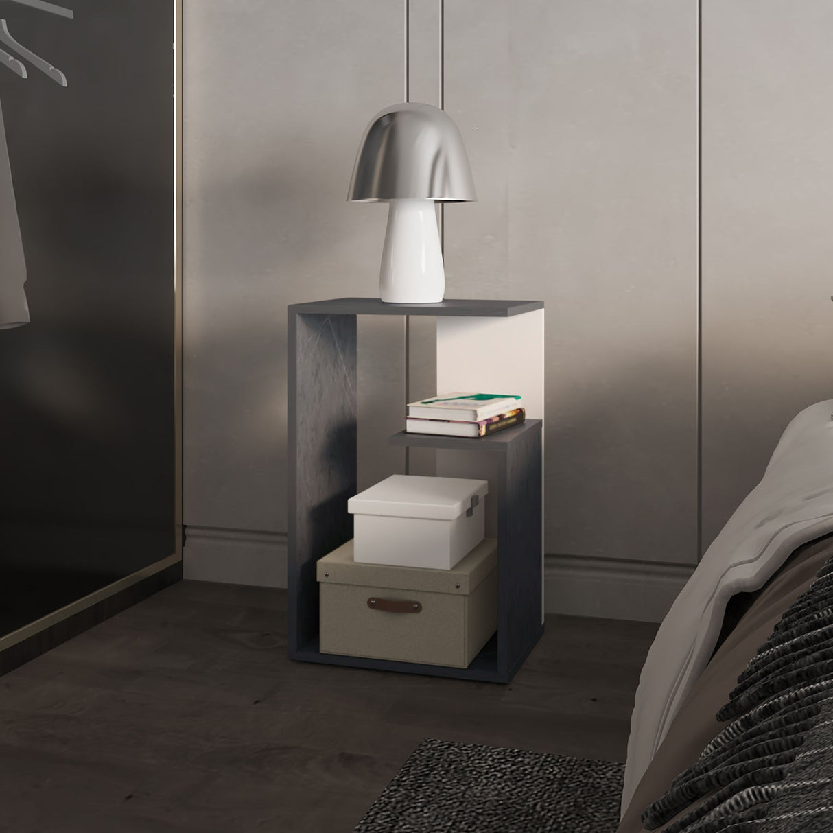 Mesa Auxiliar Rectangular Everett Onix y Blanco 40x63cm con Tres Compartimientos - MESAS AUXILIARES | Bylmo