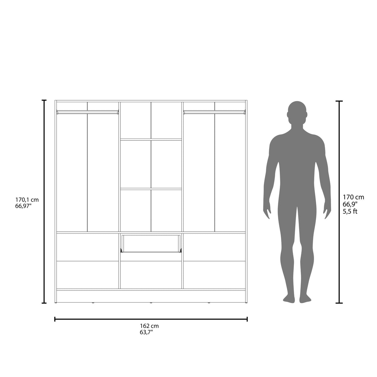 Closet Mitu Blanco 162x170cm Con Un Cajón y Nueve Compartimientos - CLOSETS | Bylmo