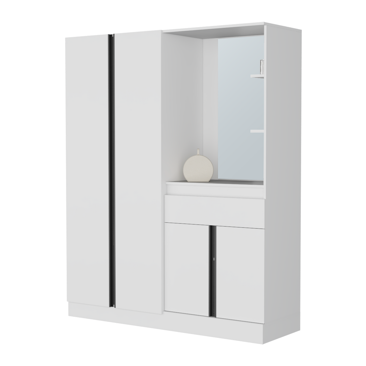Closet Kamelot Blanco 150x186cm Con Un Cajón Cuatro Compartimientos y con Espejo - CLOSETS | Bylmo