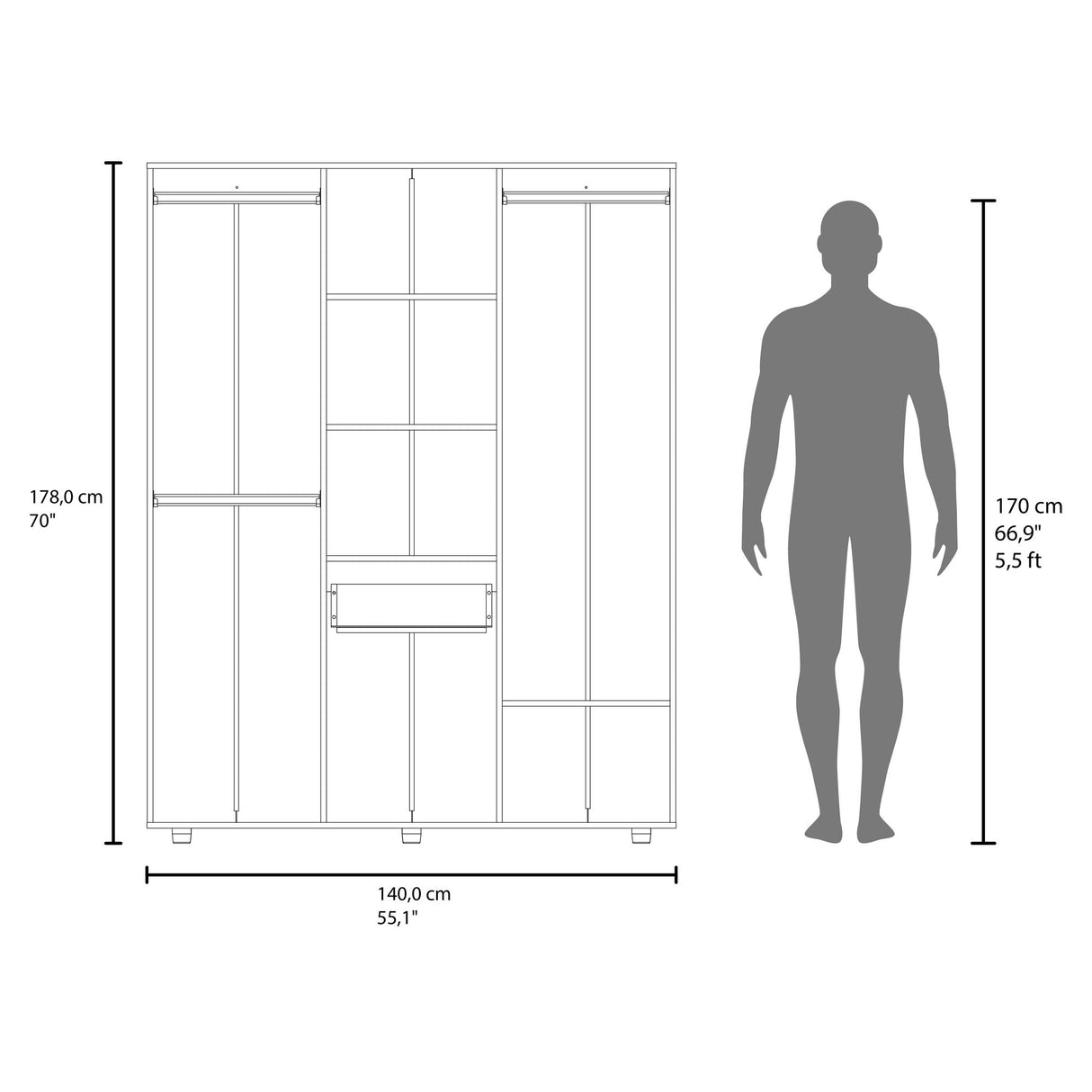 Closet Bariloche Fresno Europeo 140x178cm Con Un Cajón y Ocho Compartimientos - CLOSETS | Bylmo