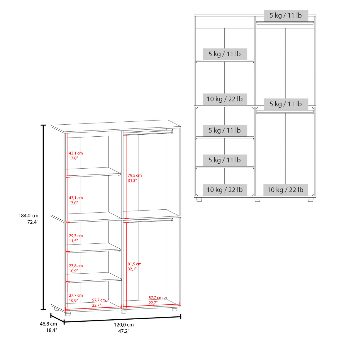 Closet Eco Wengue 120x184cm Con Siete Compartimientos - CLOSETS | Bylmo
