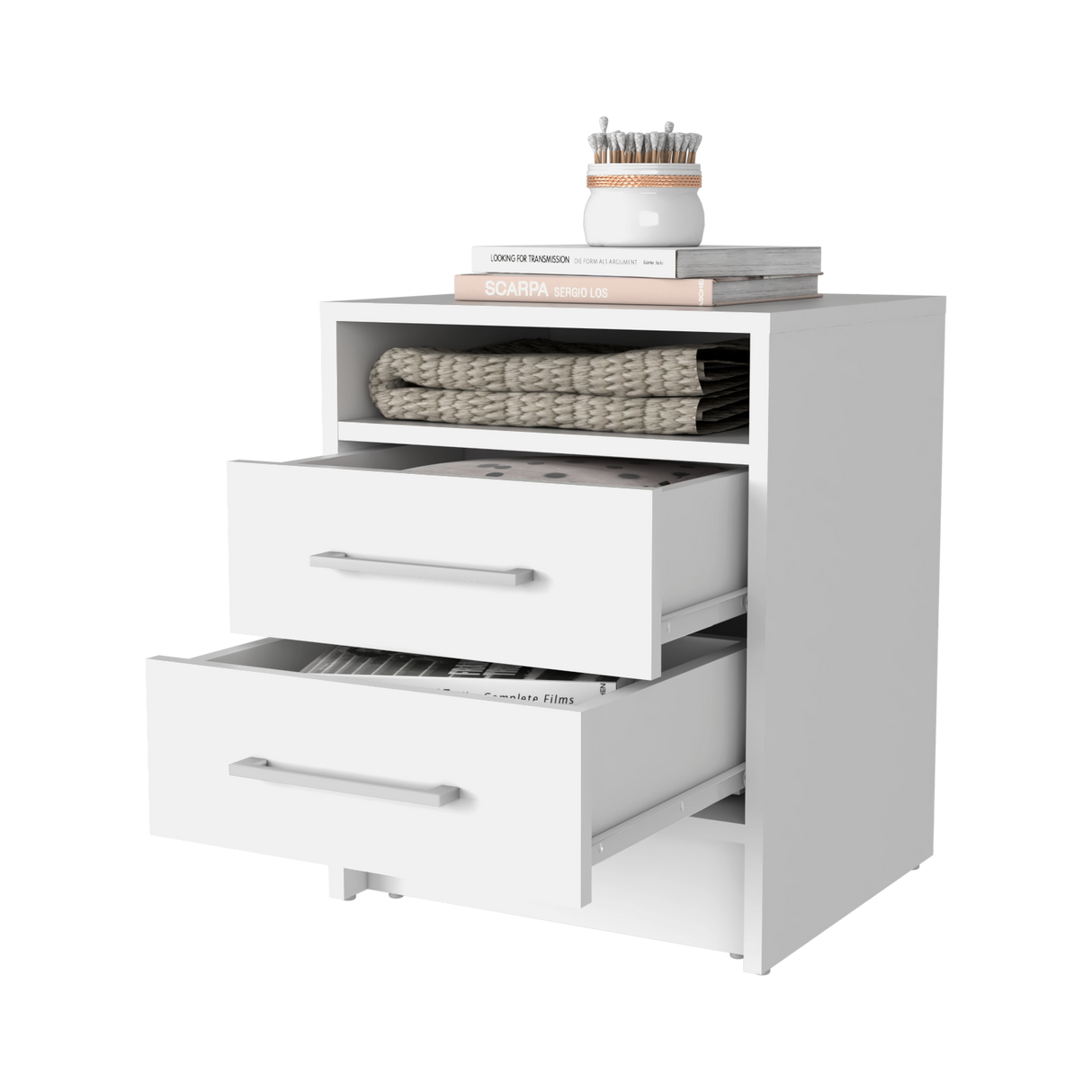 Mesa de Noche Eter Blanco 45x61cm Con Dos Cajones - MESAS DE NOCHE | Bylmo