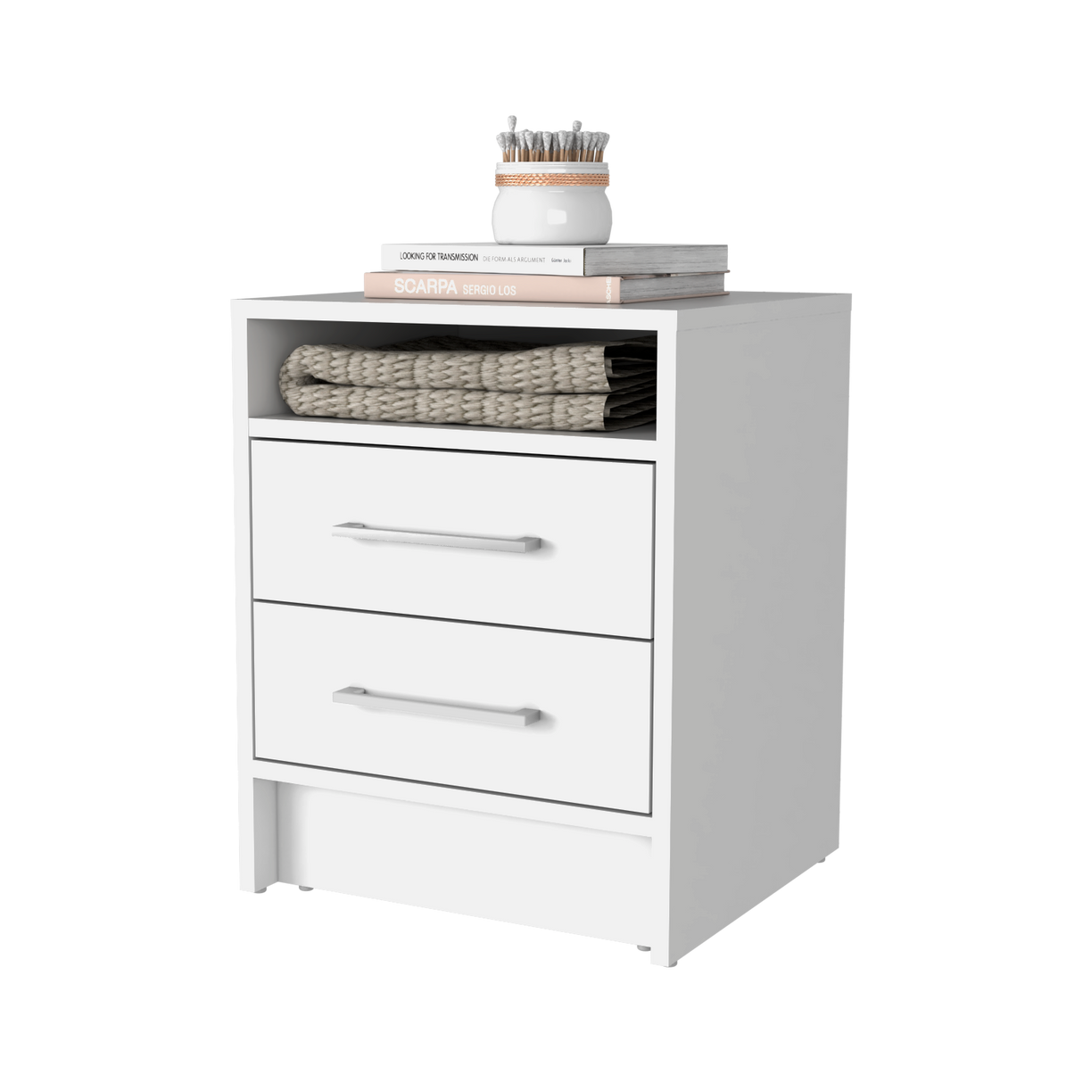 Mesa de Noche Eter Blanco 45x61cm Con Dos Cajones - MESAS DE NOCHE | Bylmo