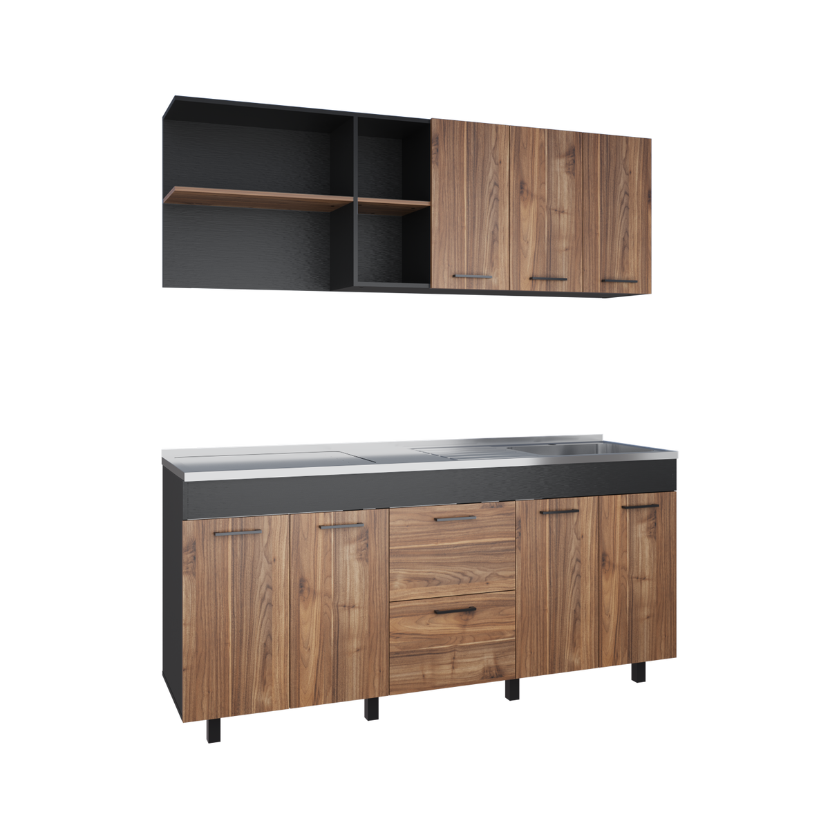 Cocina Balen Wengue 180x60cm con Mesón de Acero Inoxidable para Lado Derecho y sin Estufa - COCINAS | Bylmo