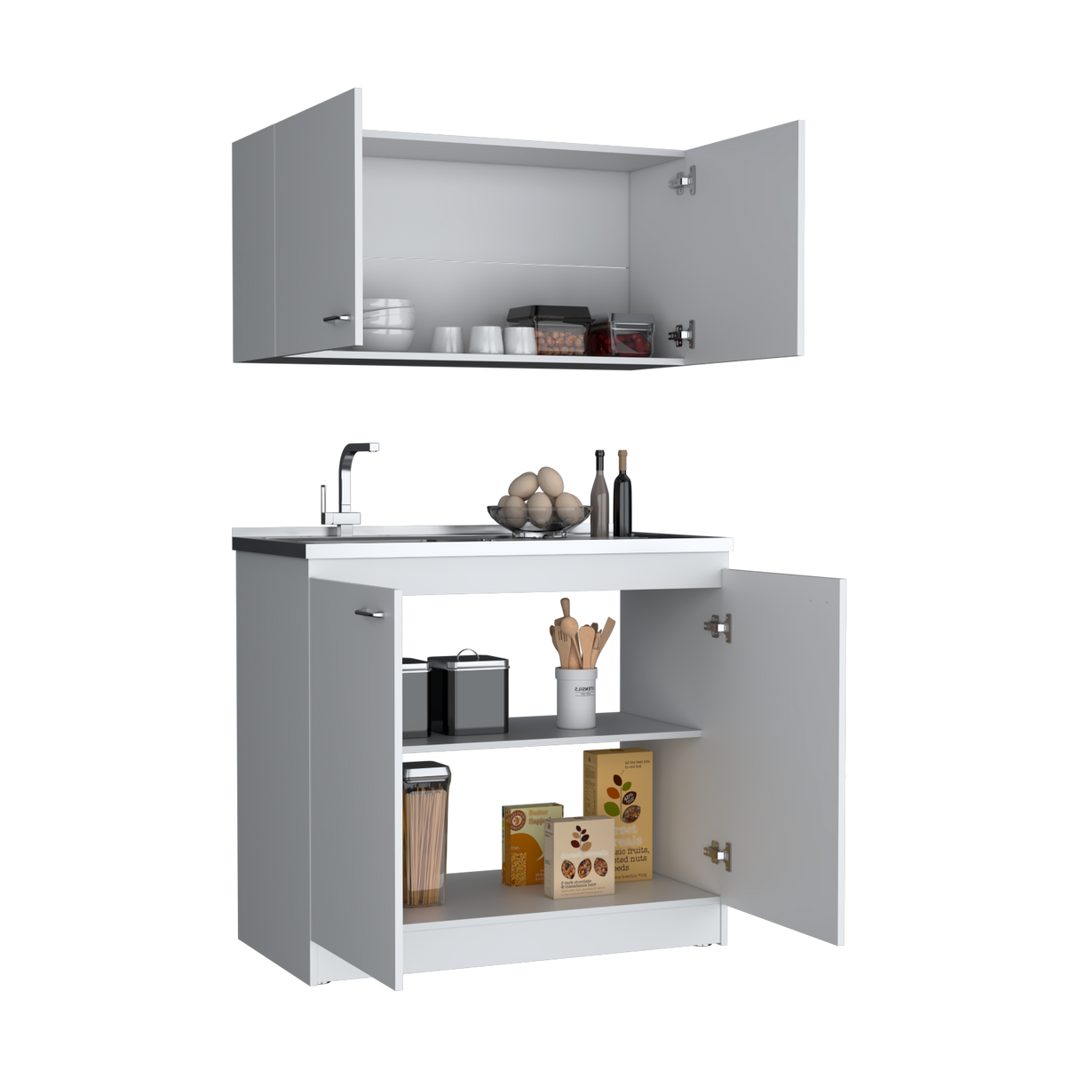 Cocina Napoles Blanco 100x49cm con Mesón de Acero Inoxidable para Lado Izquierdo y sin Estufa - COCINAS | Bylmo