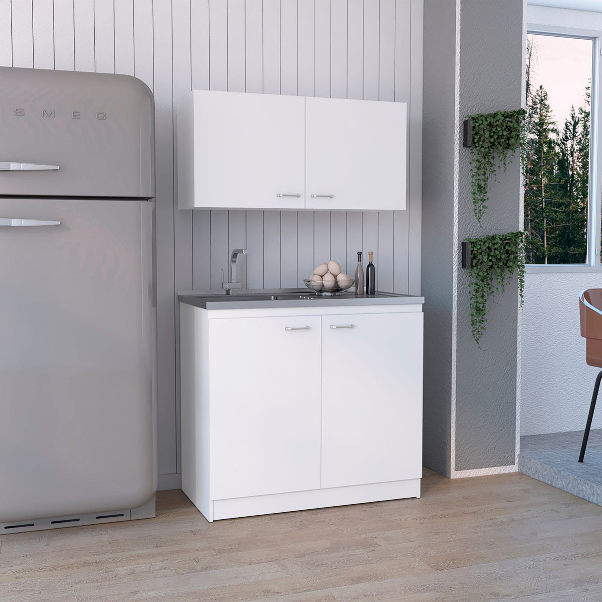 Cocina Napoles Blanco 100x49cm con Mesón de Acero Inoxidable para Lado Izquierdo y sin Estufa - COCINAS | Bylmo