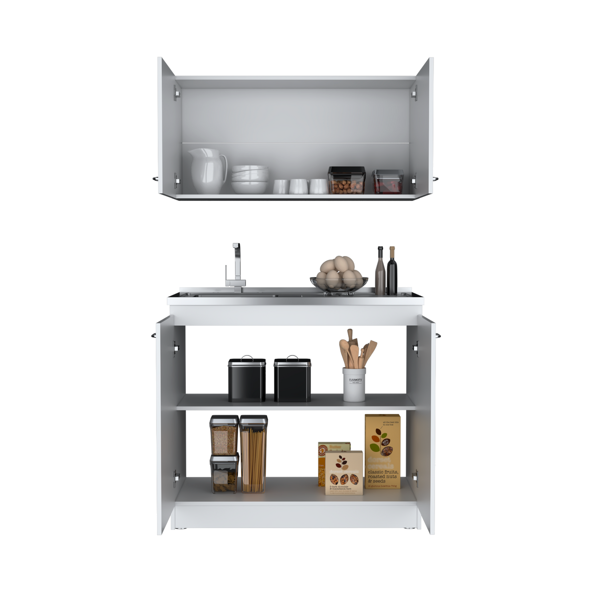 Cocina Napoles Blanco 100x49cm con Mesón de Acero Inoxidable para Lado Izquierdo y sin Estufa - COCINAS | Bylmo