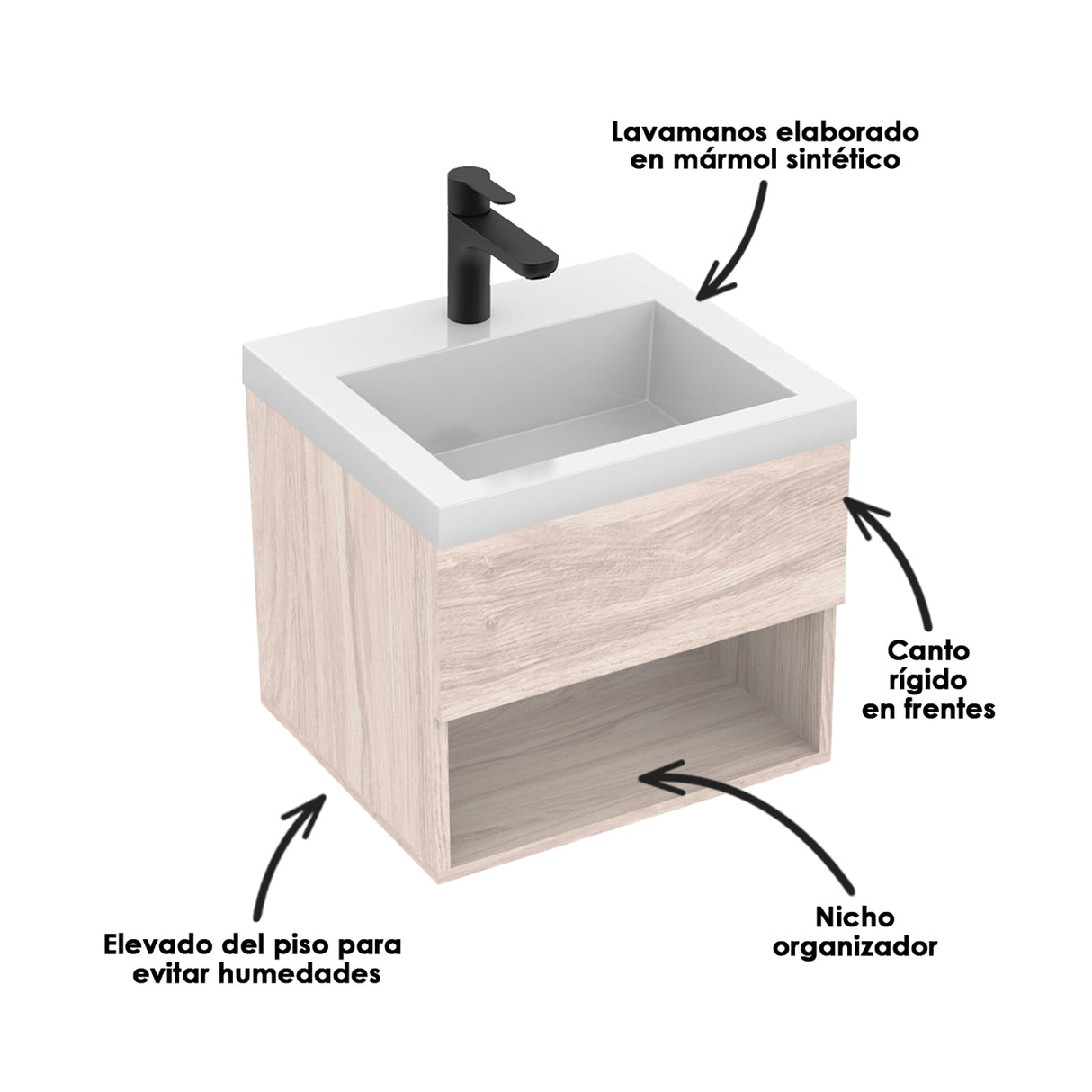Mueble para Lavamanos Flotante Essential Soder 48x40cm con Lavamanos Oslo - MUEBLES PARA LAVAMANOS | Bylmo
