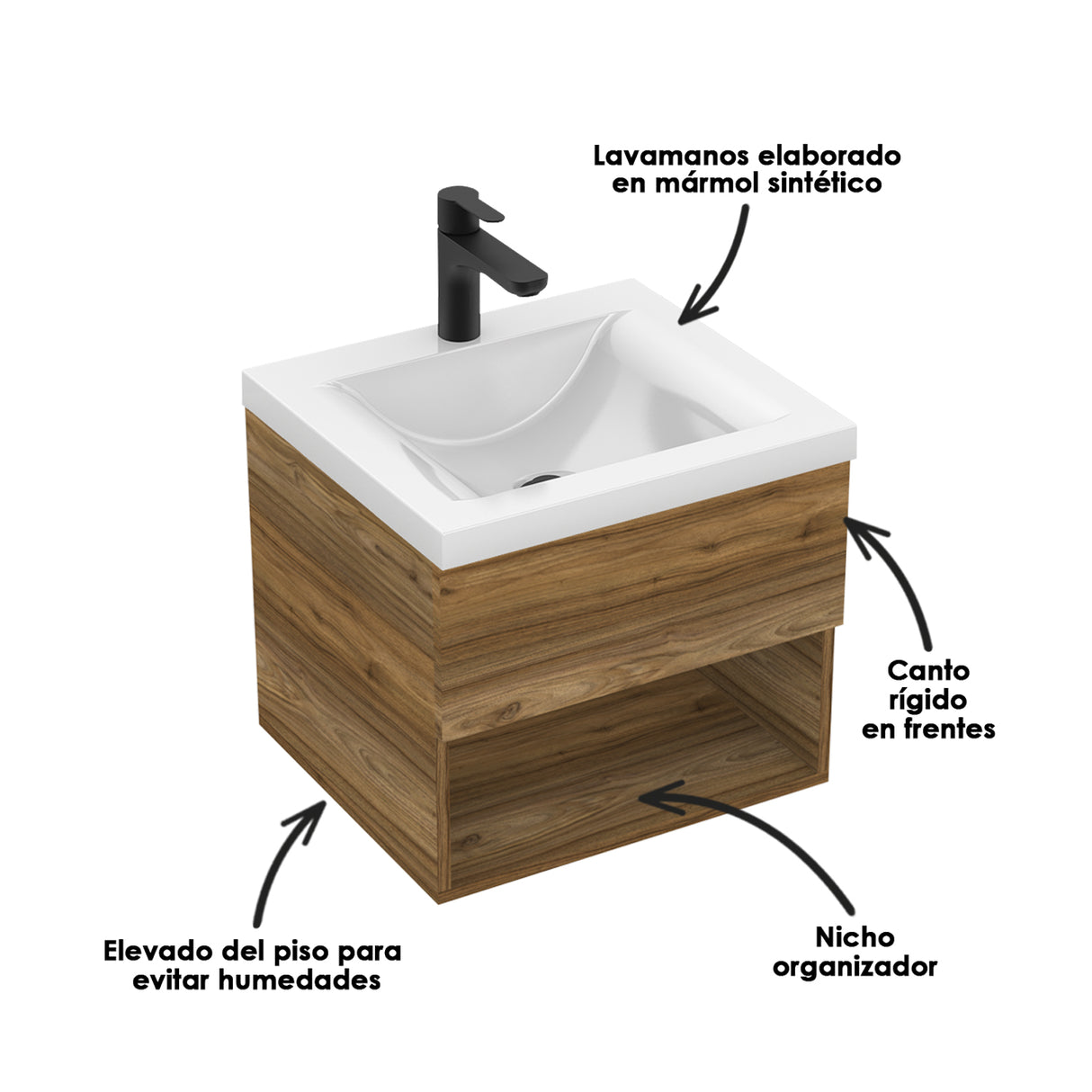 Mueble para Lavamanos Flotante Essential Gracia 48x40cm con Lavamanos Siena - MUEBLES PARA LAVAMANOS | Bylmo