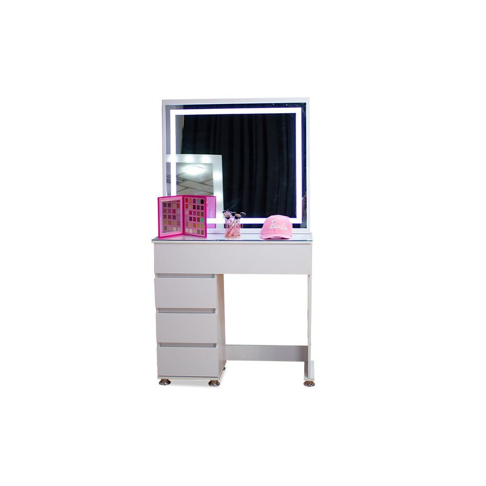 Tocador con Espejo Jazmin Blanco 90x165cm con Cuatro Cajones - TOCADORES | Bylmo