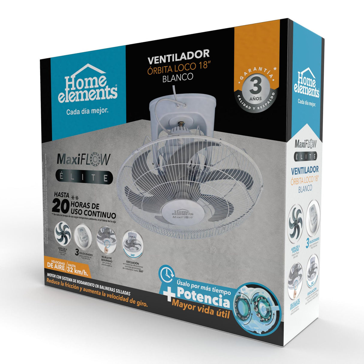 Ventilador de Órbita MaxiFlow Blanco y Gris 51x36cm de Tres Velocidades con Oscilación - VENTILADORES | Bylmo