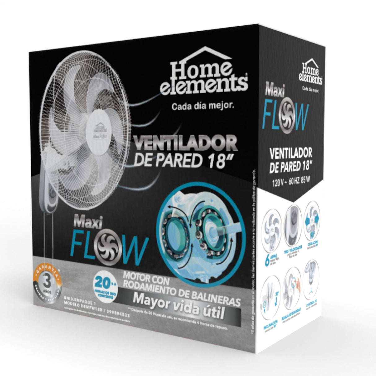 Ventilador de Pared MaxiFlow Elite Blanco y Gris 47x57cm de Tres Velocidades con Oscilación - VENTILADORES | Bylmo