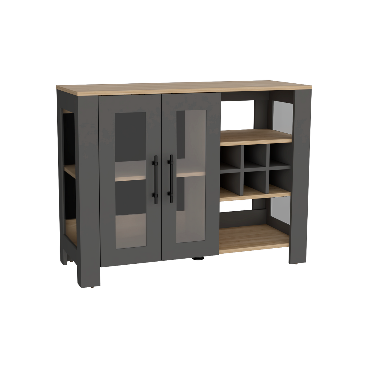 Bar Bajo Berkley Plomo y Fresno Europeo 100x77cm con Ocho Portacopas y Seis Portabotellas - BARES | Bylmo
