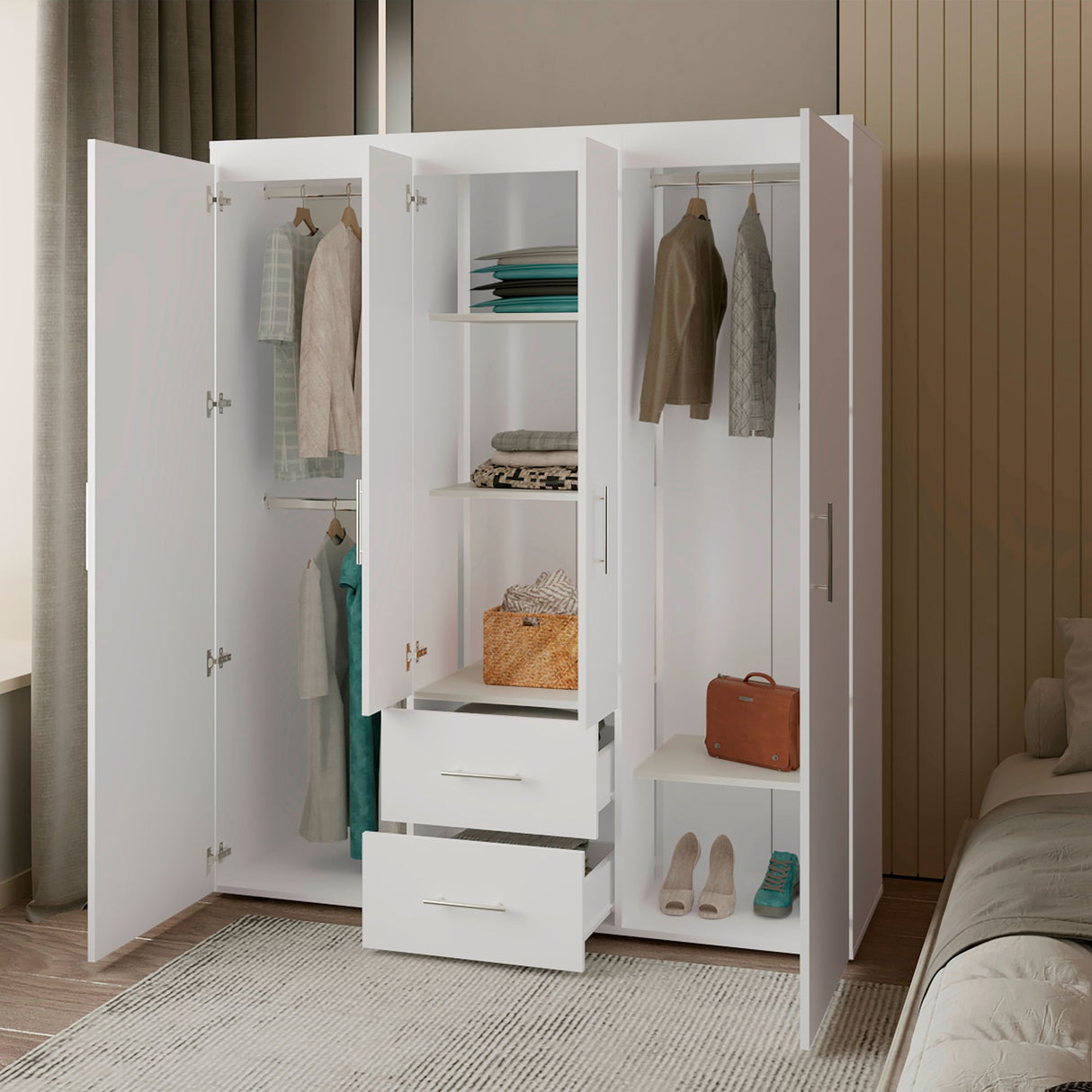 Closet Bariloche Blanco 177.9x50.4cm con Dos Cajones Tres Entrepaños y con Diez Compartimiento - CLOSETS | Bylmo
