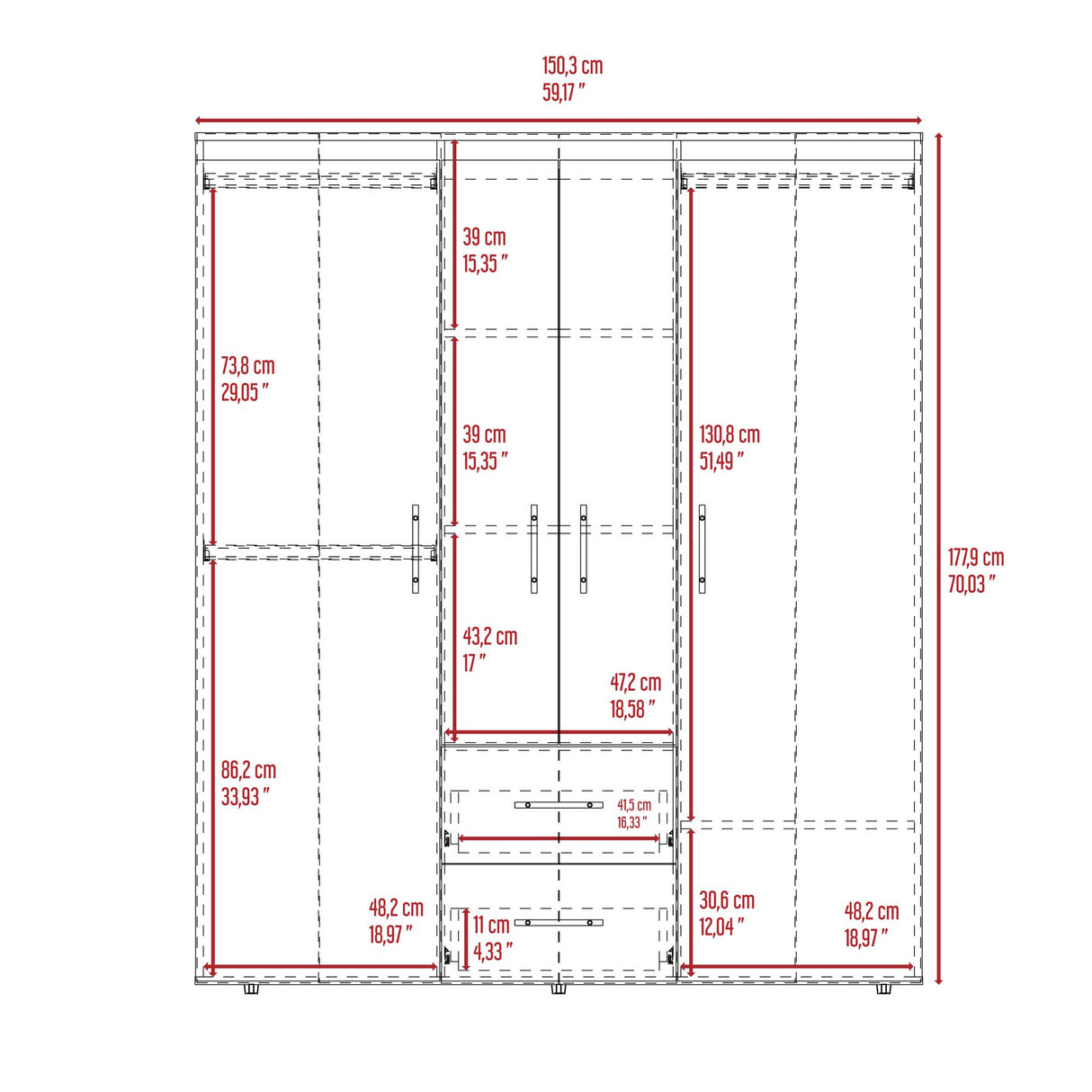 Closet Bariloche Blanco 177.9x50.4cm con Dos Cajones Tres Entrepaños y con Diez Compartimiento - CLOSETS | Bylmo