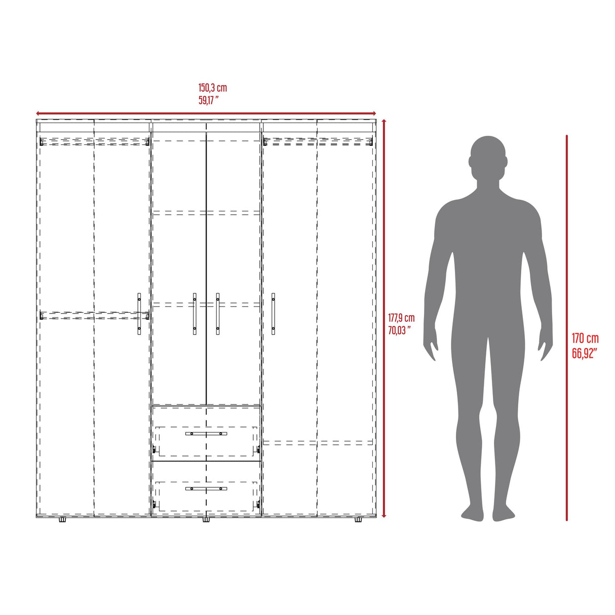 Closet Bariloche Blanco 177.9x50.4cm con Dos Cajones Tres Entrepaños y con Diez Compartimiento - CLOSETS | Bylmo