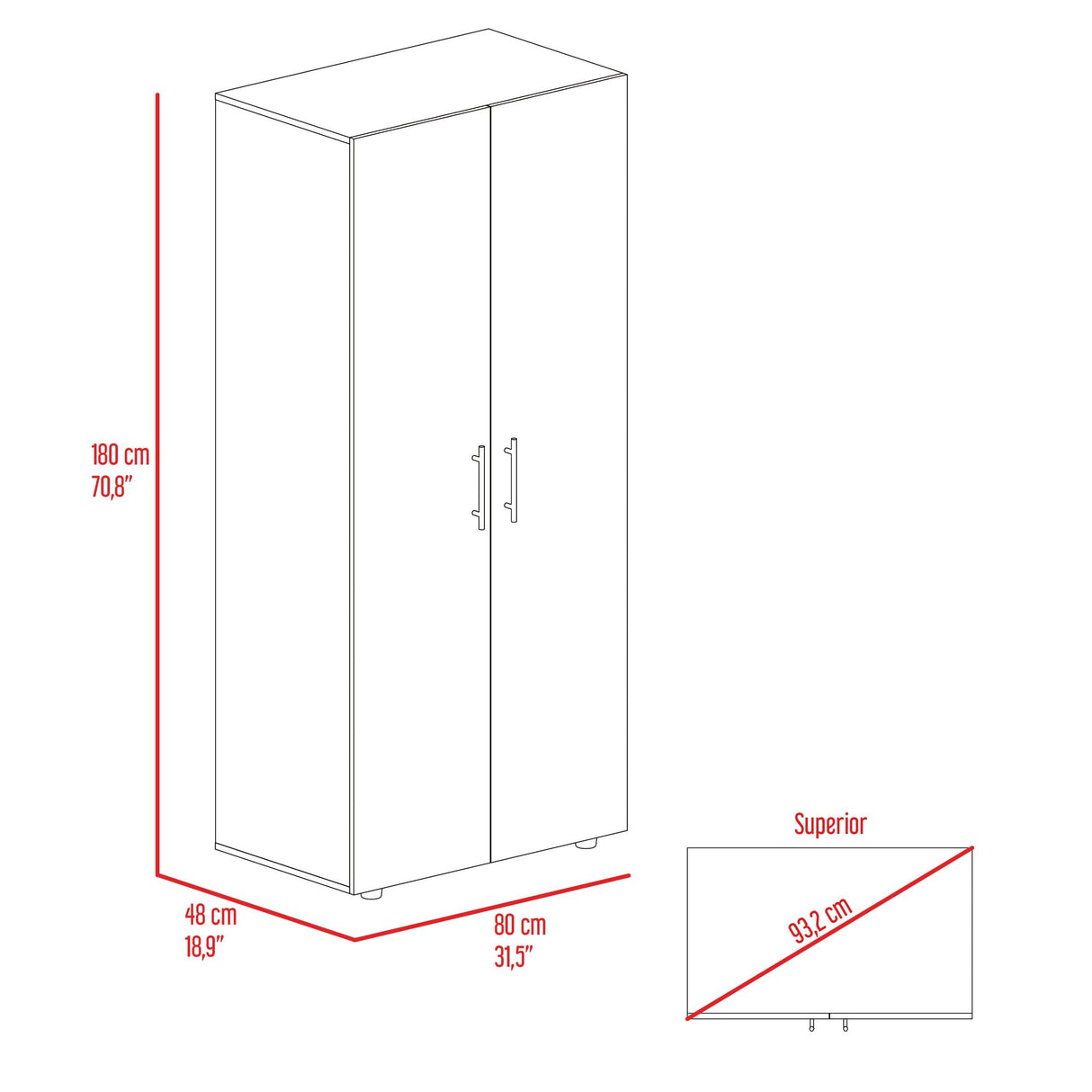 Closet Tera Blanco 180x48cm con Tres Entrepaños y con Seis Compartimiento - CLOSETS | Bylmo