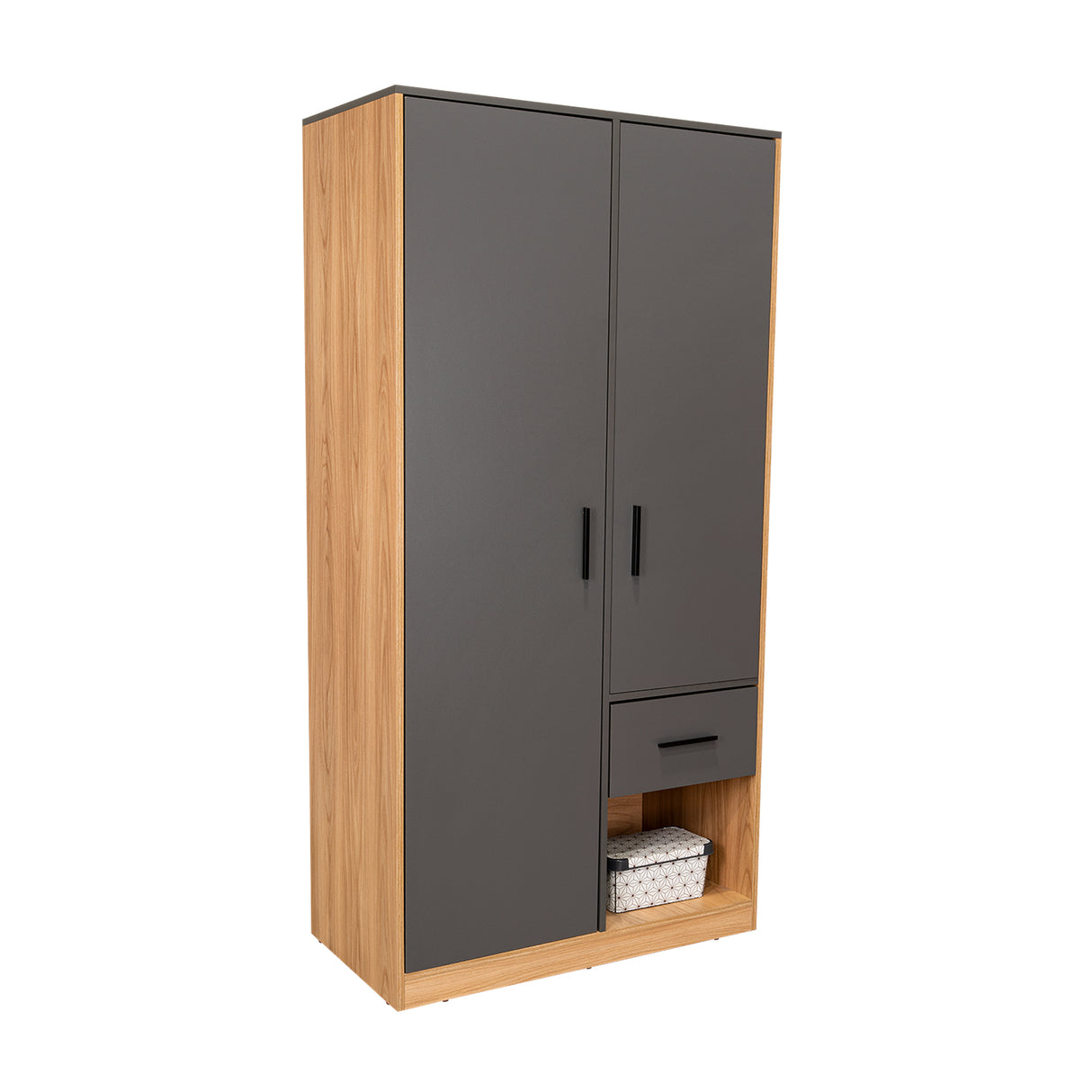 Closet Girona Plomo y Fresno Europeo 180x48.8cm con Un Cajón con Dos Entrepaños y con Seis Compartimiento - CLOSETS | Bylmo