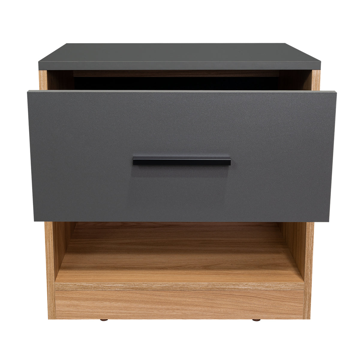 Mesa de Noche Girona Plomo y Fresno Europeo 50x40.3cm con Dos Compartimientos - MESAS DE NOCHE | Bylmo