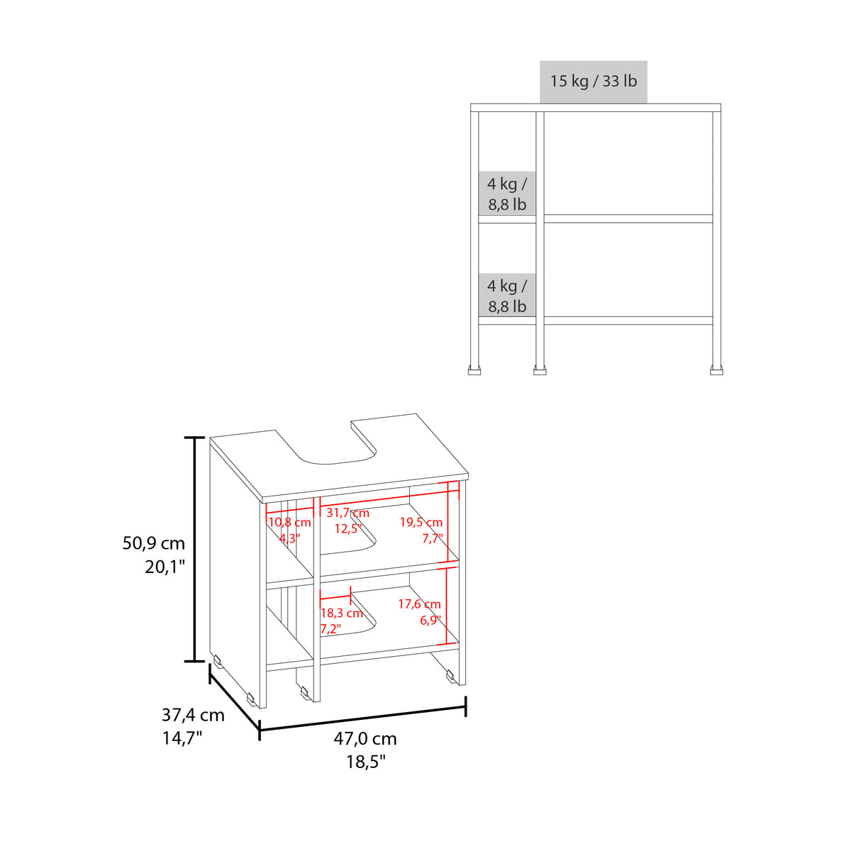 Mueble para Lavamanos Basic Fresno Europeo y Blanco 47x50.5cm con Patas y Una Puerta - MUEBLES PARA LAVAMANOS | Bylmo