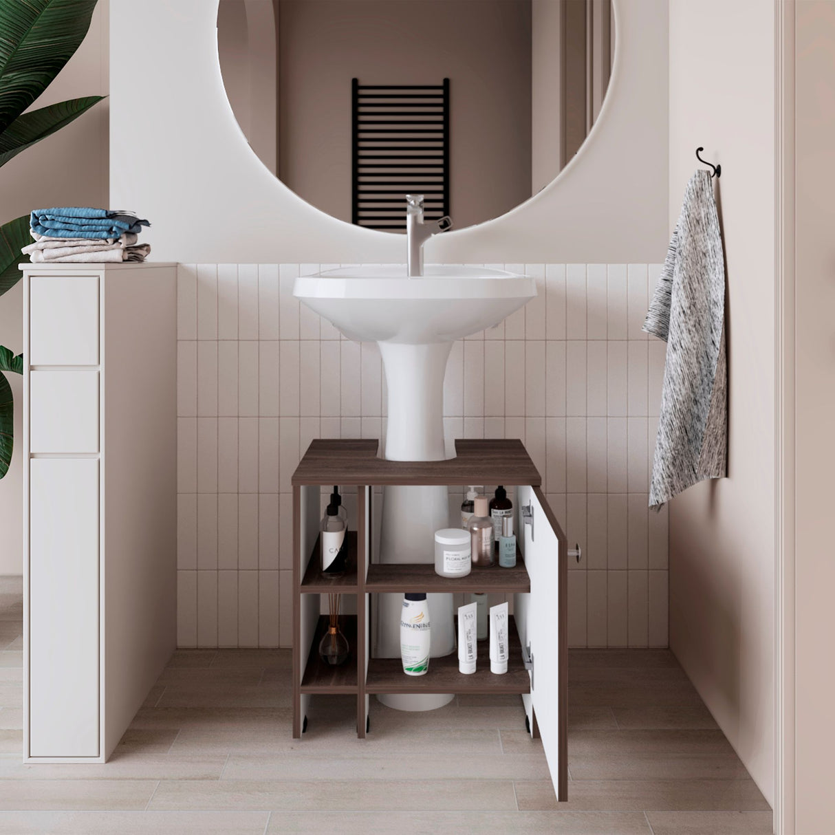 Mueble para Lavamanos Basic Milan y Blanco 47x50.5cm con Patas y Una Puerta - MUEBLES PARA LAVAMANOS | Bylmo