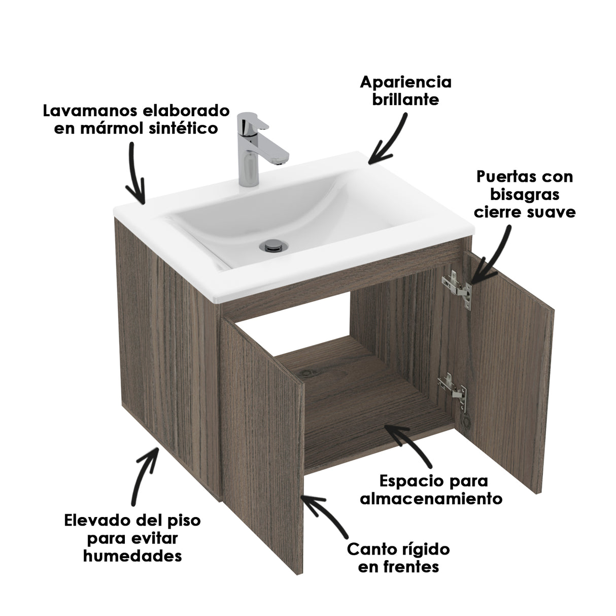 Mueble para Lavamanos Individual Essential Mitte 63x48cm con Lavamanos Trentino y Dos Puertas - MUEBLES PARA LAVAMANOS | Bylmo