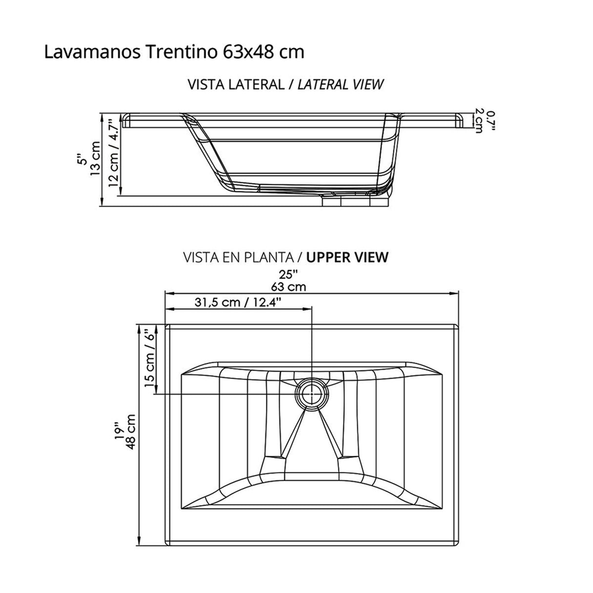 Mueble para Lavamanos Individual Essential Mitte 63x48cm con Lavamanos Trentino y Dos Puertas - MUEBLES PARA LAVAMANOS | Bylmo