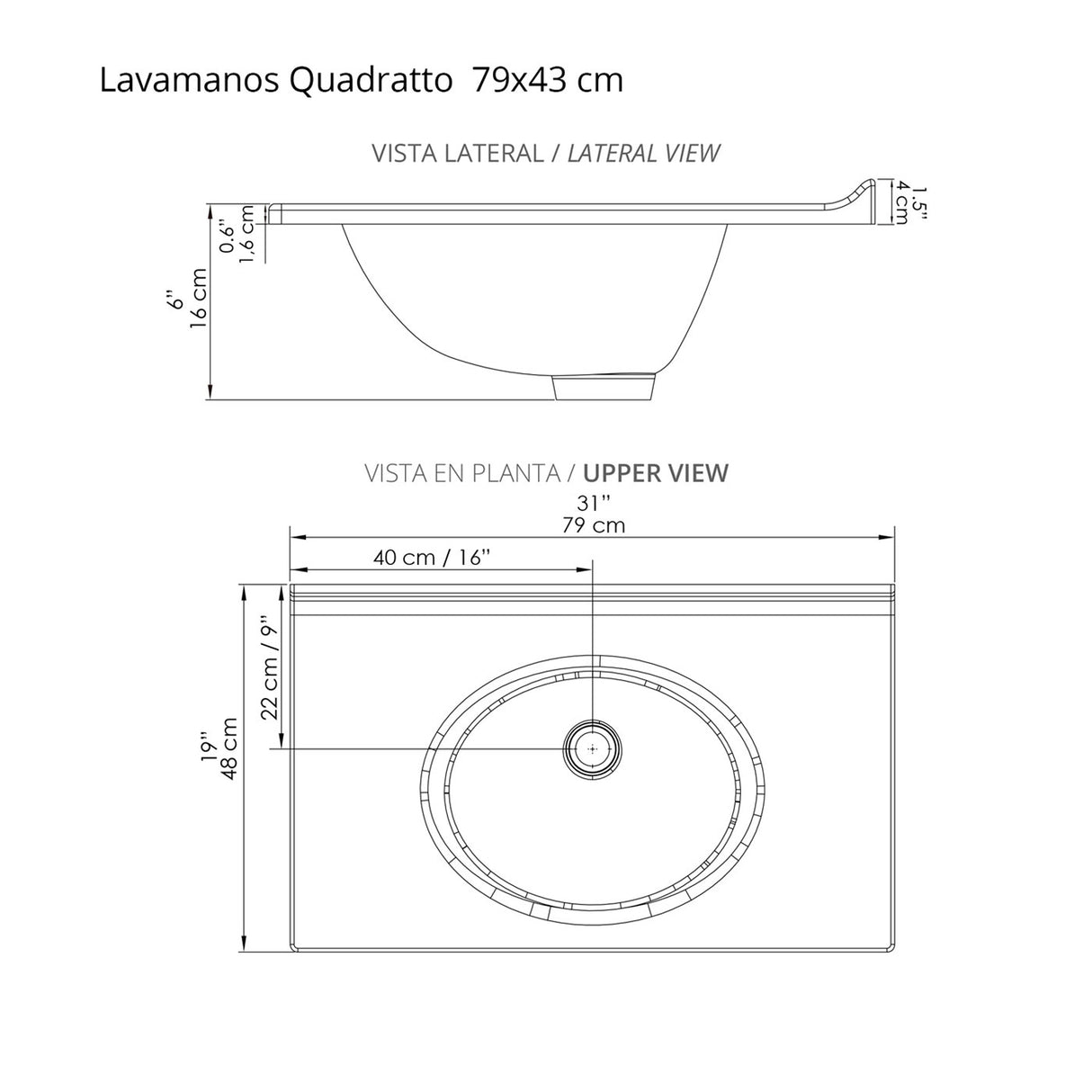 Mueble para Lavamanos Individual Essential Gracia 79x48cm con Lavamanos Quadratto y Dos Puertas - MUEBLES PARA LAVAMANOS | Bylmo