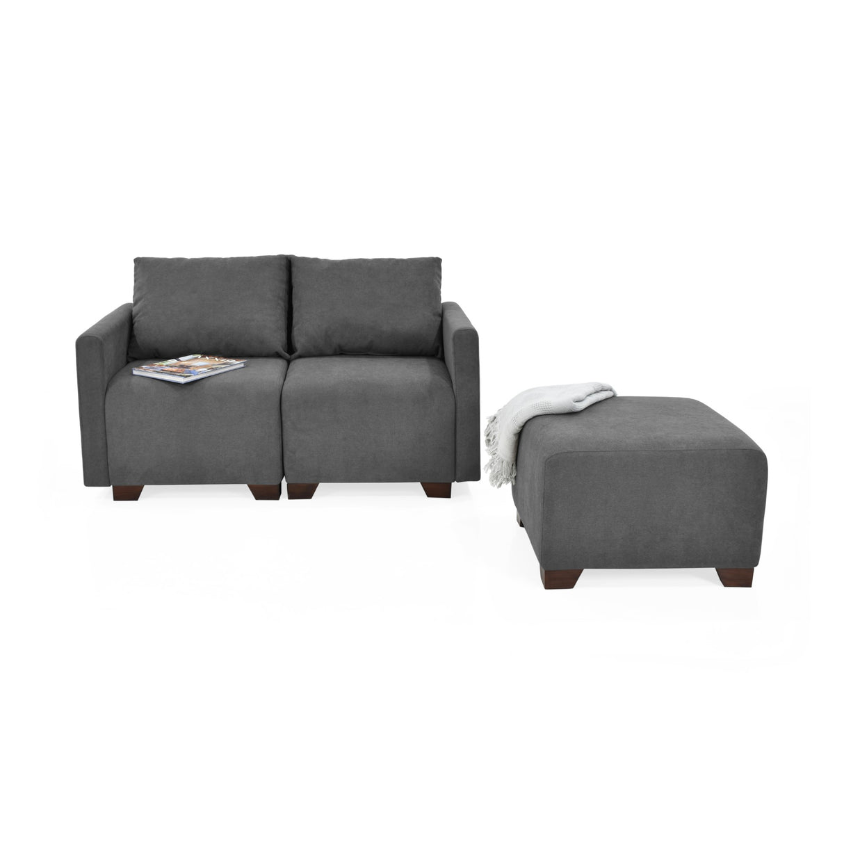 Sala Modular Alcala Gris 70x80cm de Tres Puestos con Apoya Brazos y Puff - SOFAS Y POLTRONAS | Bylmo