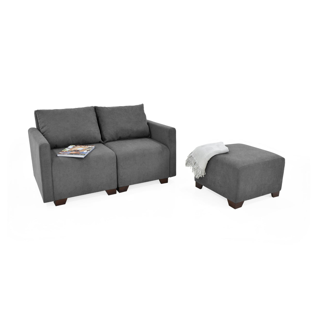 Sala Modular Alcala Gris 70x80cm de Tres Puestos con Apoya Brazos y Puff - SOFAS Y POLTRONAS | Bylmo