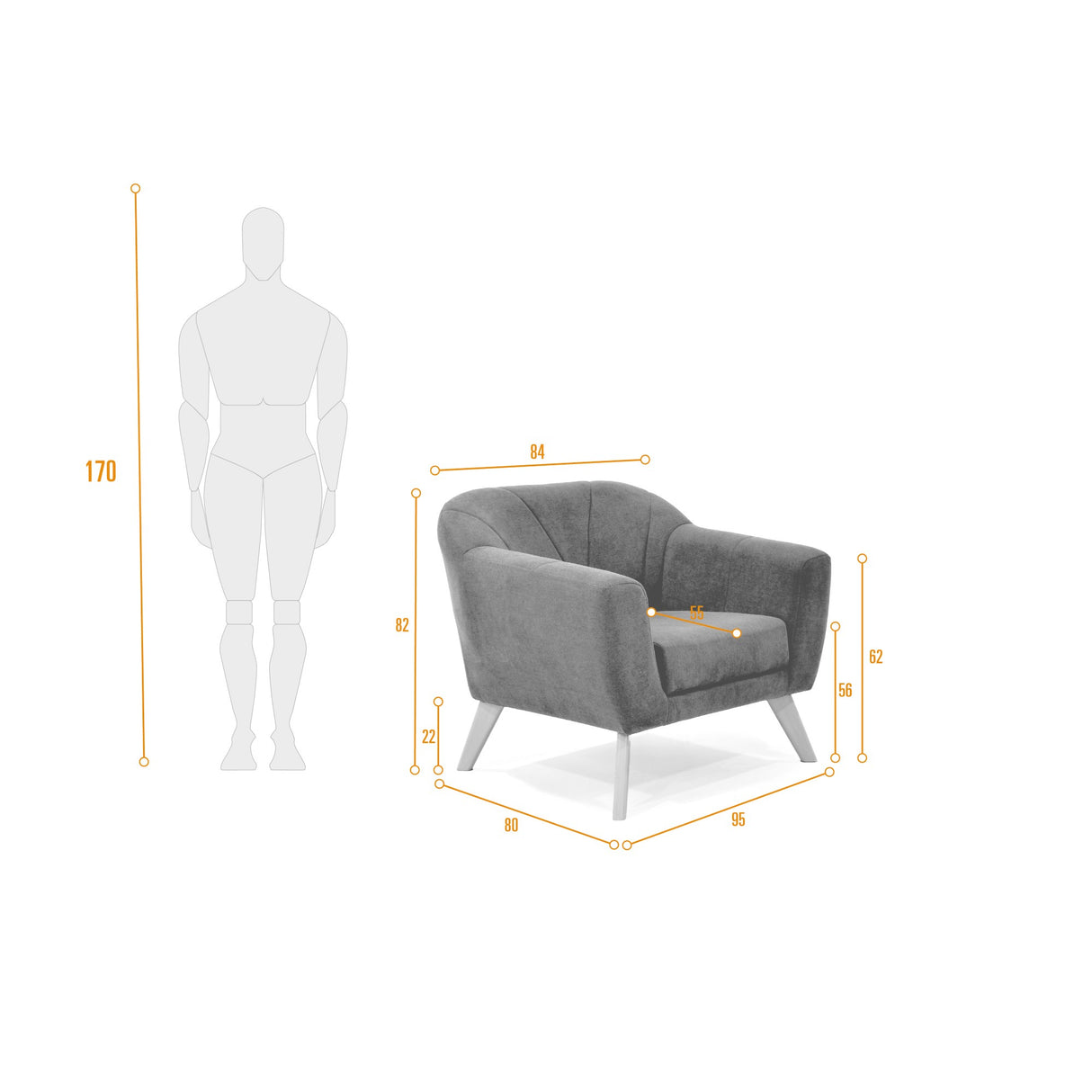 Poltrona Thor Gris 95x82cm de Un Puesto con Apoya Brazos - SOFAS Y POLTRONAS | Bylmo