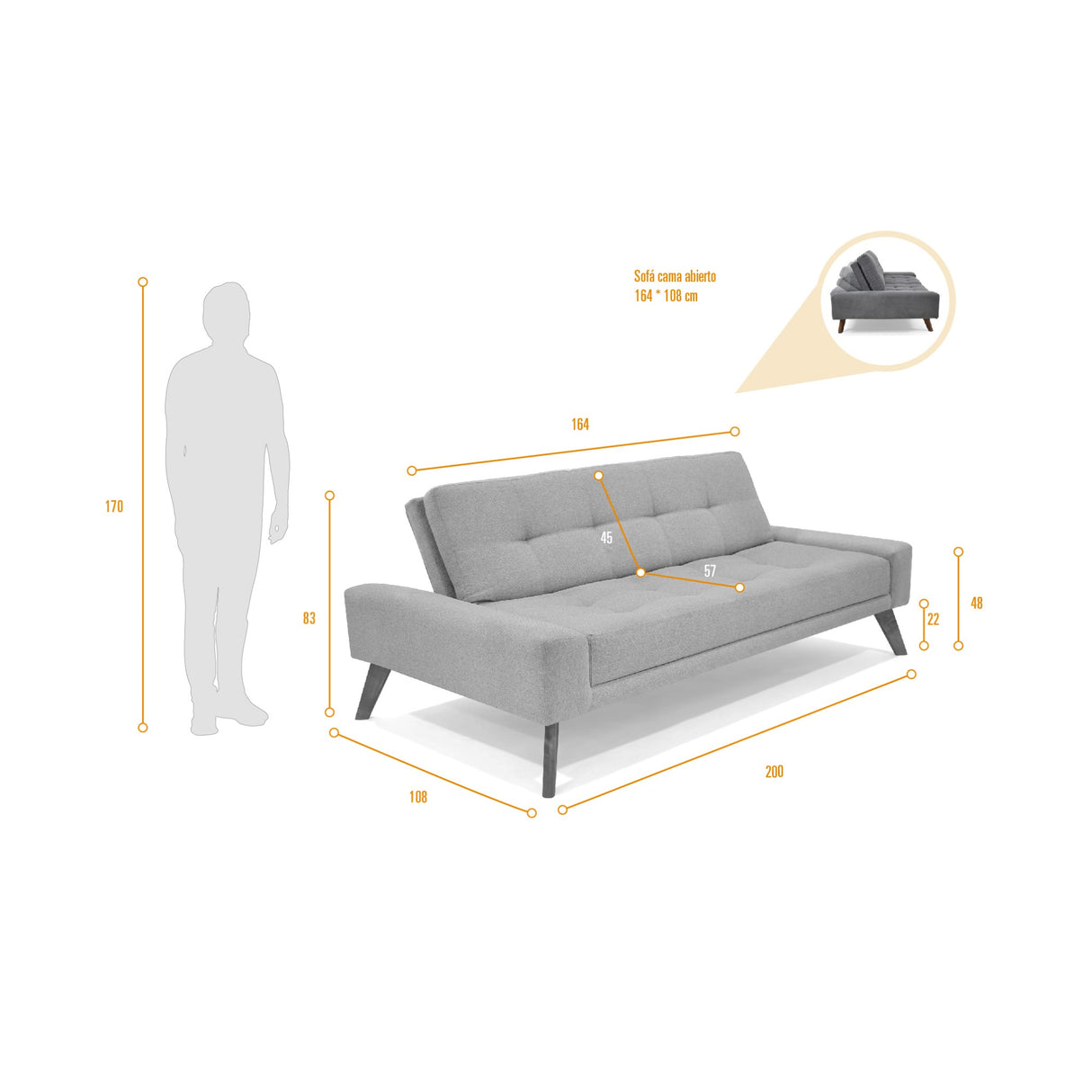 Sofá Cama Nazar Plata 200x83cm de Tres Puestos Reclinable - SOFAS Y POLTRONAS | Bylmo