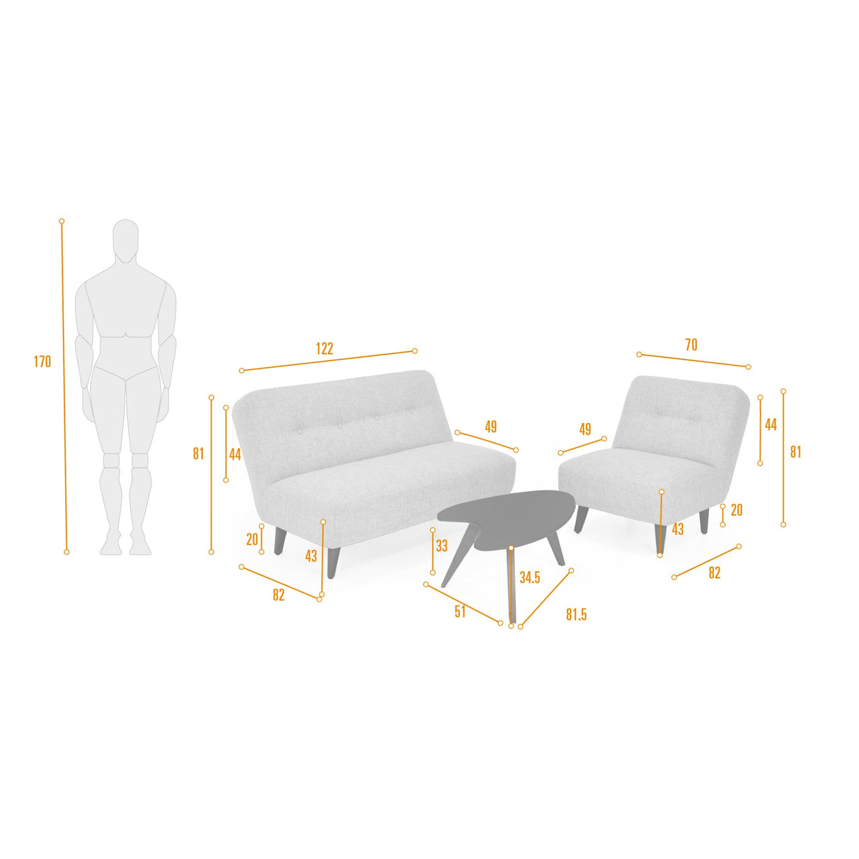 Sala Baltimore Beige y Wengue 122x81cm de Tres Puestos con Mesa de Centro - SOFAS Y POLTRONAS | Bylmo
