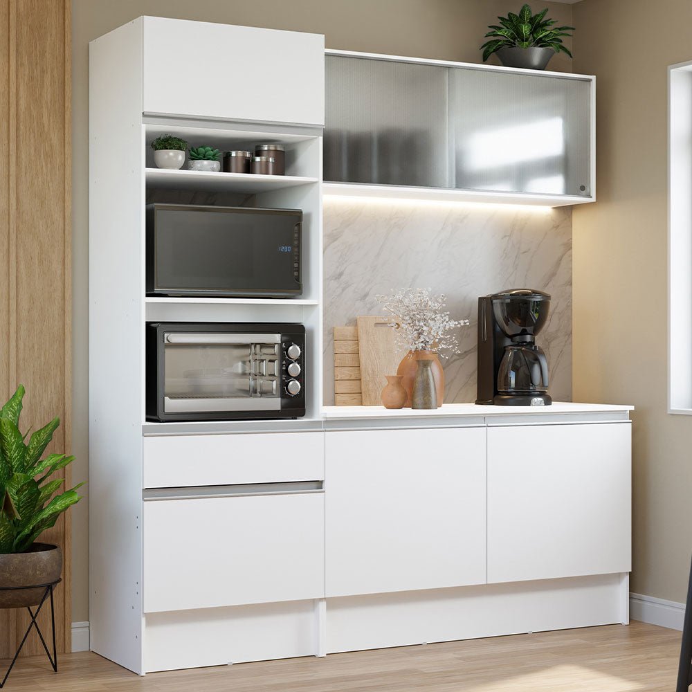 Cocina Integral Topazio Blanco 180x210cm con Mesón de Madera y sin Estufa - COCINAS | Bylmo