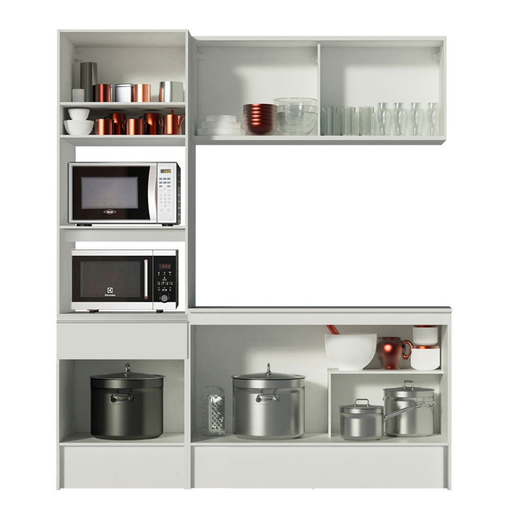 Cocina Integral Topazio Blanco 180x210cm con Mesón de Madera y sin Estufa - COCINAS | Bylmo