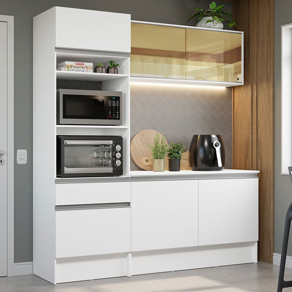 Cocina Integral Diamante Blanco 180x210cm con Mesón de Madera y sin Estufa - COCINAS | Bylmo
