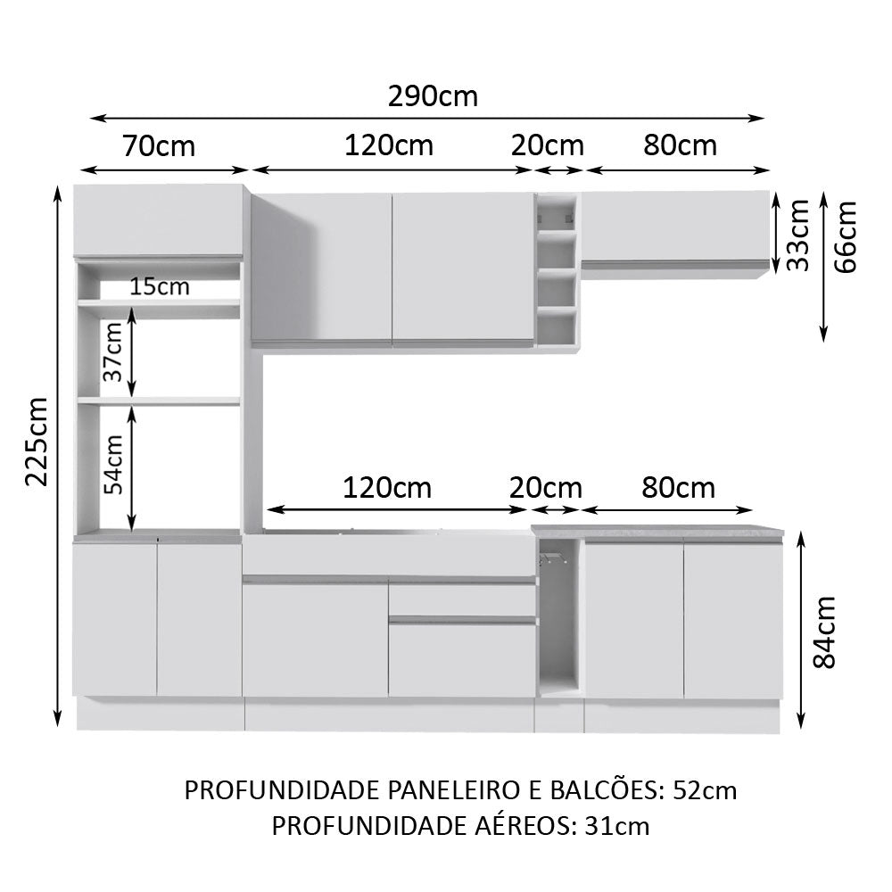 Cocina Integral Vicenza Blanco 290x225cm sin Mesón con Estante para Paños y sin Estufa - COCINAS | Bylmo