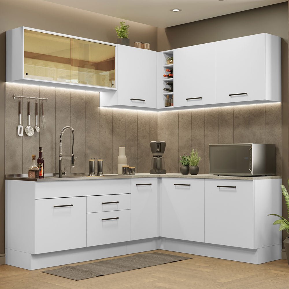 Cocina Integral Agata Blanco 389x225cm sin Mesón y sin Estufa - COCINAS | Bylmo